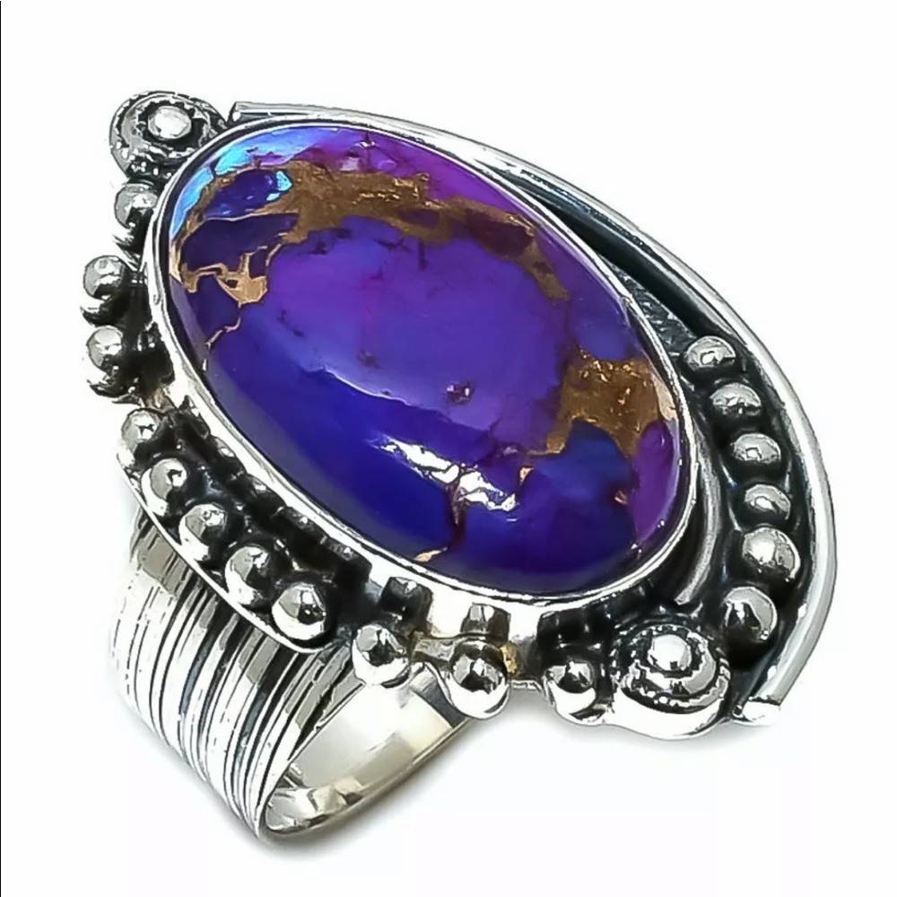 Copper purple turquoise silver ring size 6